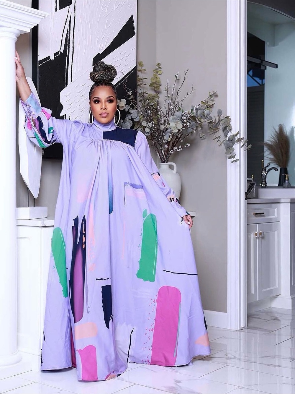 Lilac Abstract Print Maxi Dress